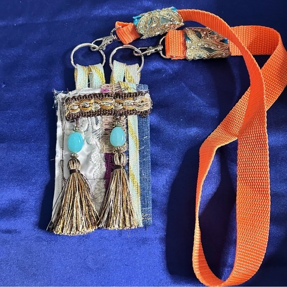 Handmade Handbags - Handmade Boho Necklace Purse Fabric Wallet Beaded Fringe Artisan Signed